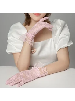 Кружевные перчатки для свадьбы, черные Розовый, Pink