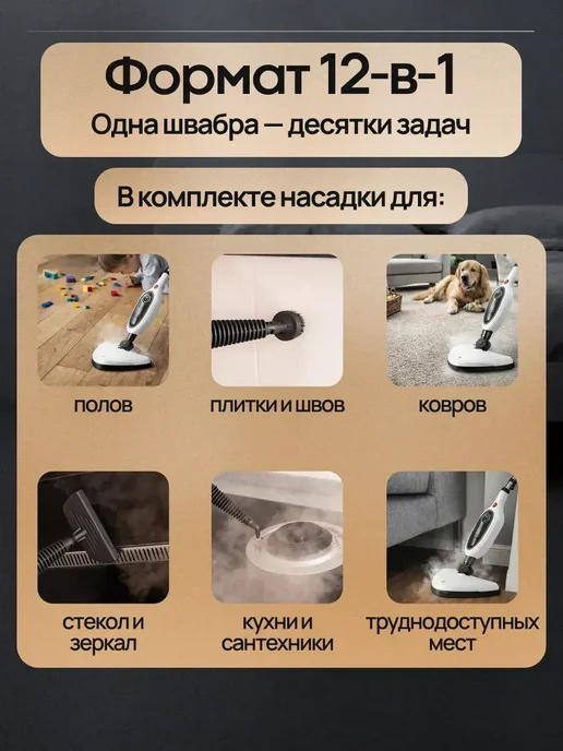 Паровая швабра 12в1, белый, фото 6