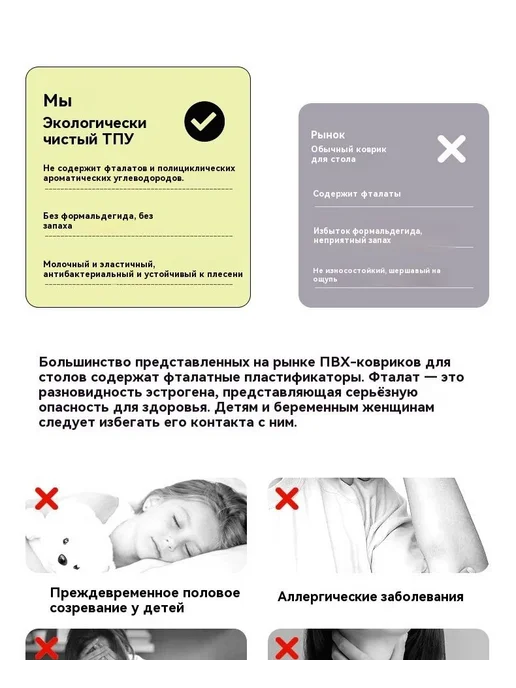 Коврик для стола 120 см x 60 см, материал Искусственная к, вариант, фото 6