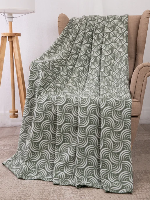 Плед флисовый 150х200 для дивана и кровати зеленый мягкий, 150x200, фото 3