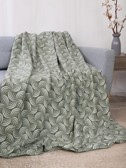 Плед флисовый 150х200 для дивана и кровати зеленый мягкий, 150x200, фото 6