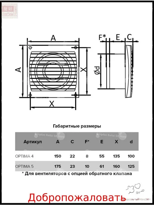 Вытяжной вентилятор AURAMAX OPTIMA 4C-02 D 100 мм с обр, вариант, фото 2