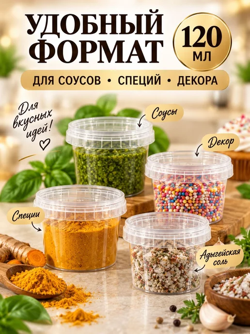 Контейнер пищевой 120 мл с крышкой для соусов, специй и 20, 120 мл, фото 2