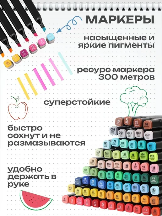 Маркеры для скетчинга и рисования, набор 60 цветов, 60 цв., фото 2