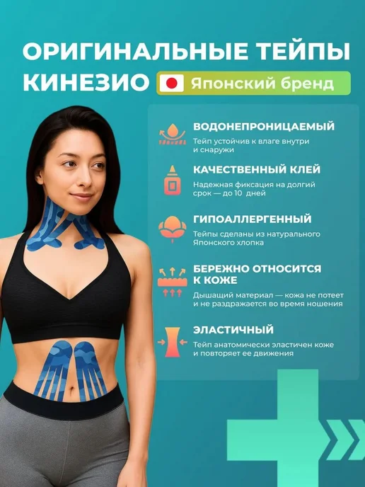 Тейпы для лица и тела, кинезио тейп для ног спортивный, синий, фото 2