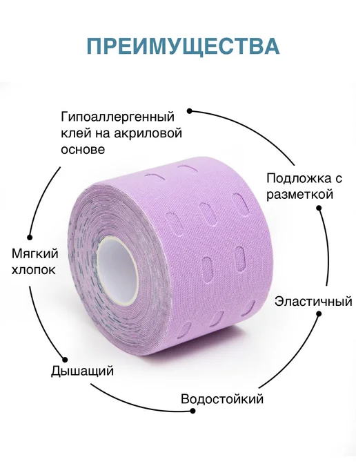 Лимфодренажный тейп для лица и тела, фиолетовый, фото 2