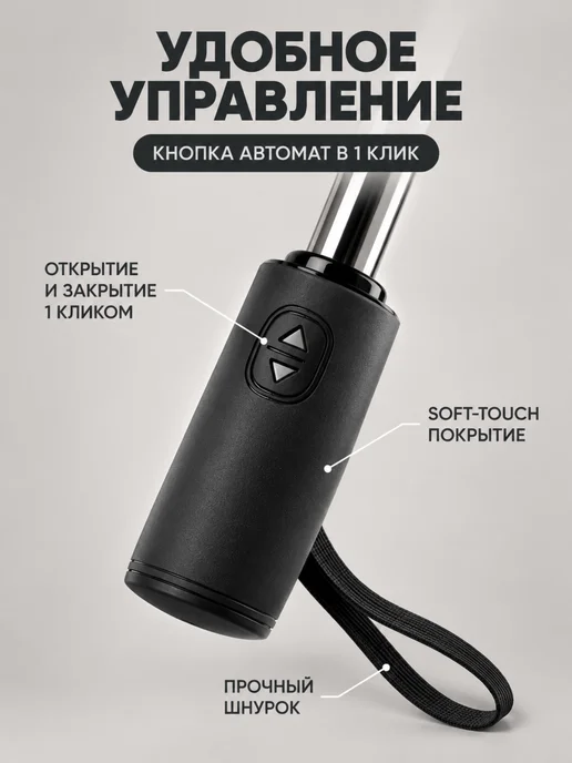Зонт автомат 23 дюйма 9 спиц понж антиветер, черный, фото 5