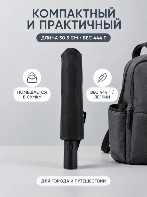 Зонт автомат 23 дюйма 9 спиц понж антиветер, черный, фото 6