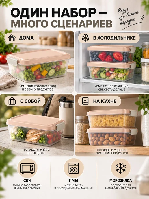 Контейнер для еды 0,7 литров, комплект 2 шт, 18,4х12,4х4,8, 18.4x12.4x4.8, 2 шт, фото 5