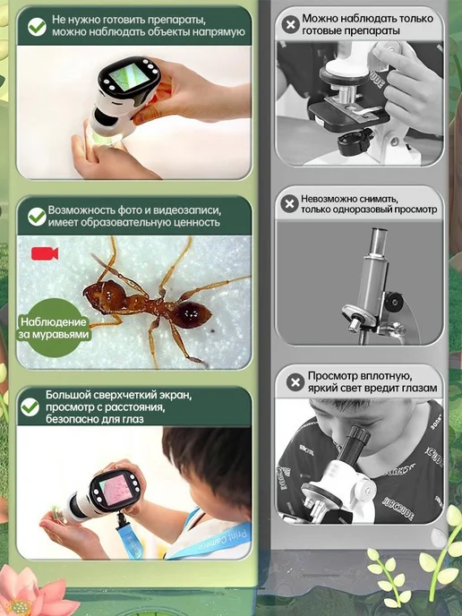 Портативный цифровой микроскоп для детей, 1000кратное с для, вариант, фото 5
