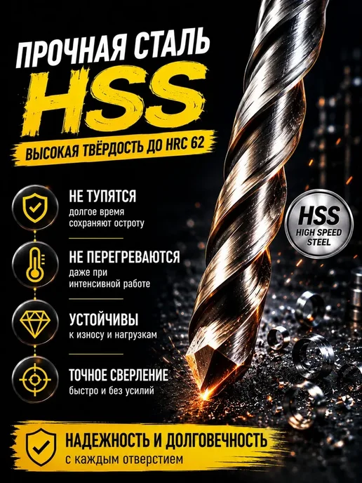 Набор сверл по металлу HSS 19 шт 1-10 мм в кейсе, 19 шт, фото 2