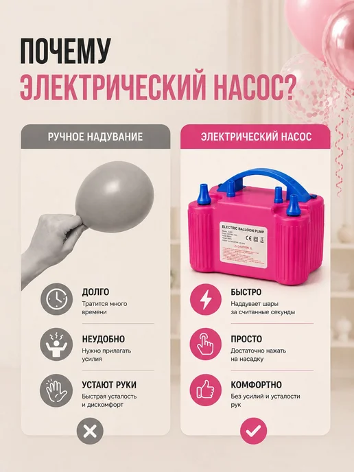 Насос для воздушных шаров электрический, вариант, фото 2