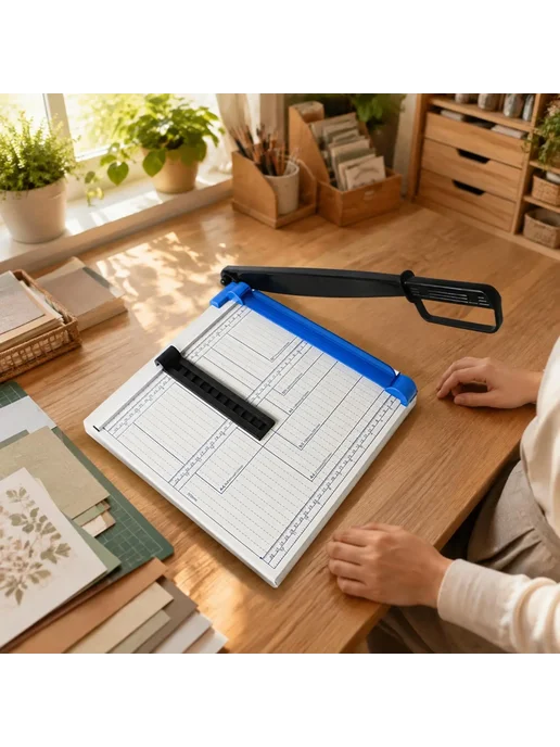 Металлический резак для бумаги A4 Manual Paper Cutter White, синий, фото 3