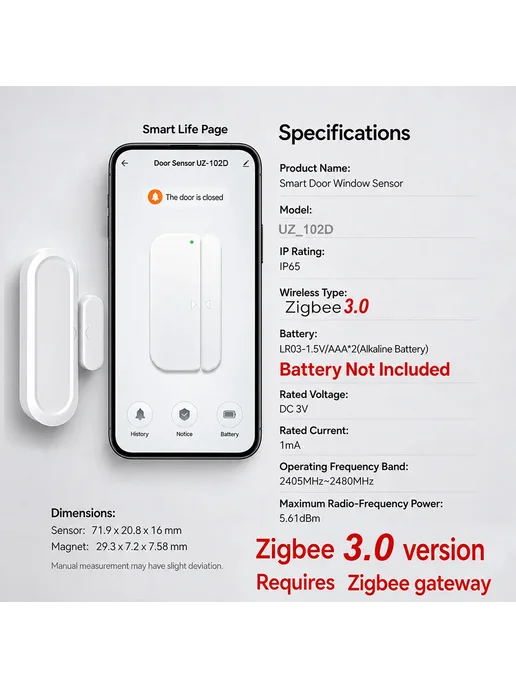 RightSitu Датчик открытия двери и окна Zigbee 3.0 Zigbee 3.0, вариант, фото 3