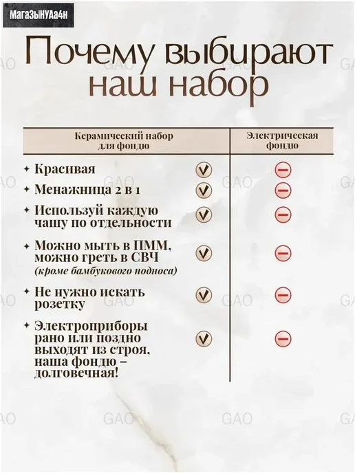 Набор для фондю 0.44 л, 4 шпажки, керамогранит, белый, 440 мл, фото 3
