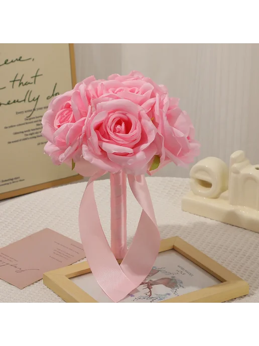 Искусственный свадебный букет из роз TRUE LOVE GIFT, розовый