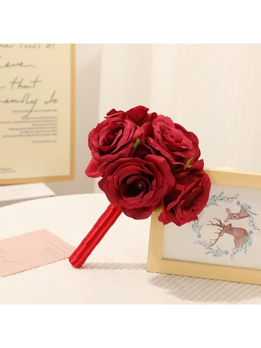 Искусственный свадебный букет из роз TRUE LOVE GIFT, розовый, фото 2