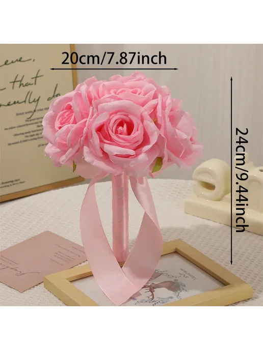 Искусственный свадебный букет из роз TRUE LOVE GIFT, розовый, фото 3