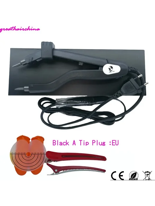 Утюжок для наращивания волос, Black TIP A, Plug EU, черный