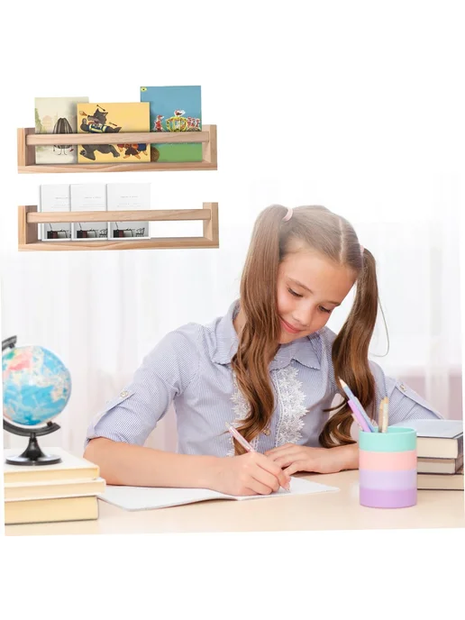 Детские книжные полки на стену из сосны, 2 шт, с бортиком, 2 шт, фото 5
