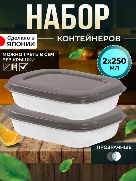 Контейнер для еды 250 мл, 2 шт, 13х9,8х3,4 см, 13x9.8x3.4 см, 250 мл