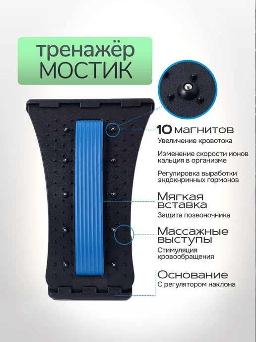 Тренажер для спины Мостик магнитный массажер для растяжки по, голубой, фото 5
