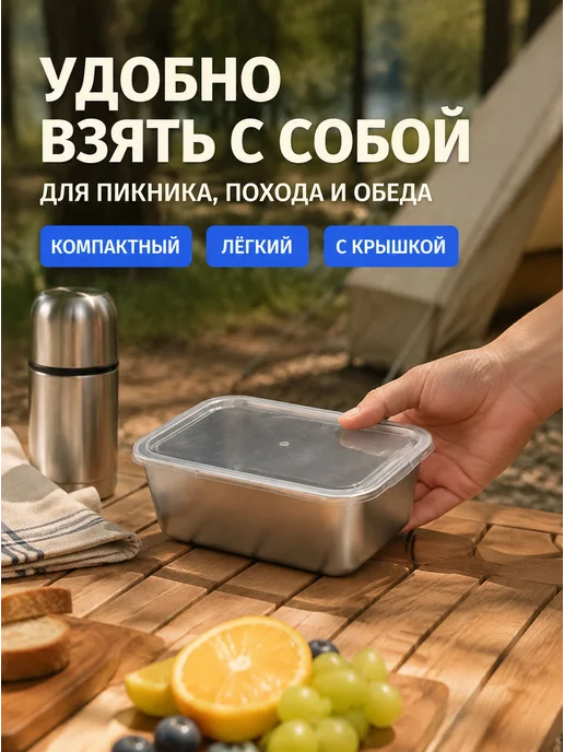 Fox Nose Контейнер пищевой 500 мл 6 шт нержавеющая сталь, в, 600 мл, 3 шт, фото 2
