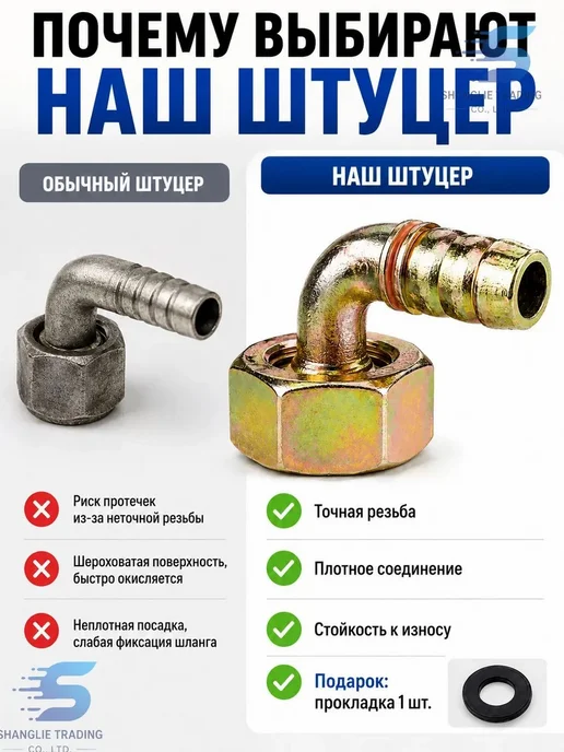 Фитинг медный угловой для газового шланга, вариант, фото 3