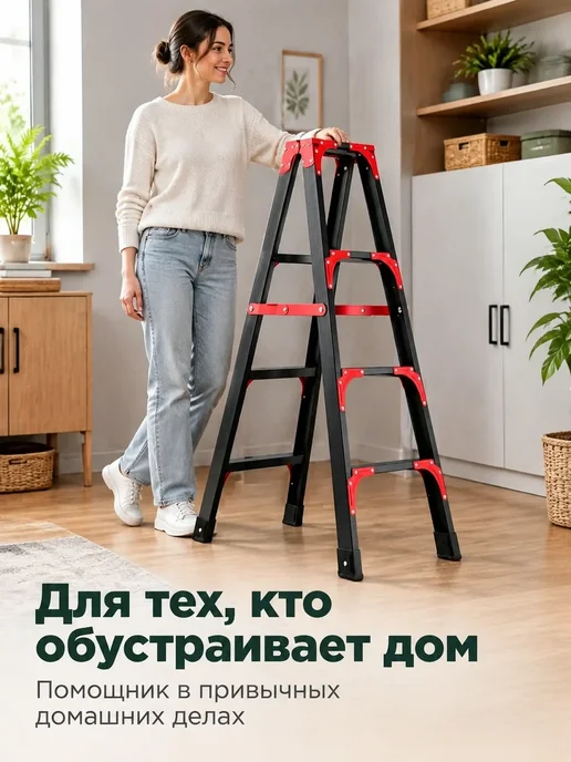 Стремянка 4 ступени, черный, фото 8