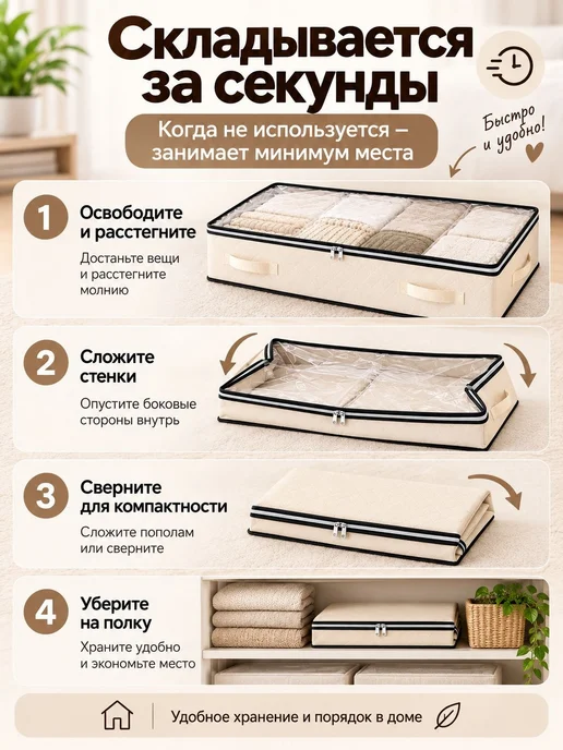 Органайзер для хранения вещей 60x44x14 см 2 шт нетканое, 100x50x18 см, 1 шт, фото 7