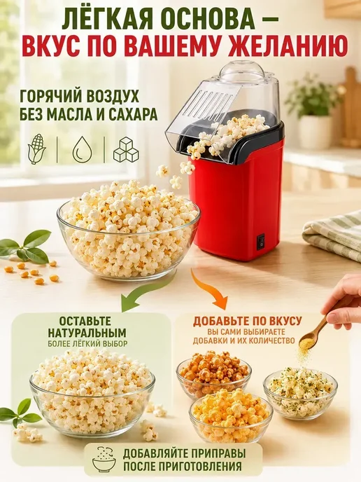 Попкорница без масла для домашнего попкорна, красный, фото 4