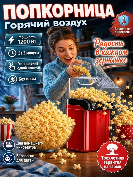 Попкорница для дома, аппарат для попкорна, красный