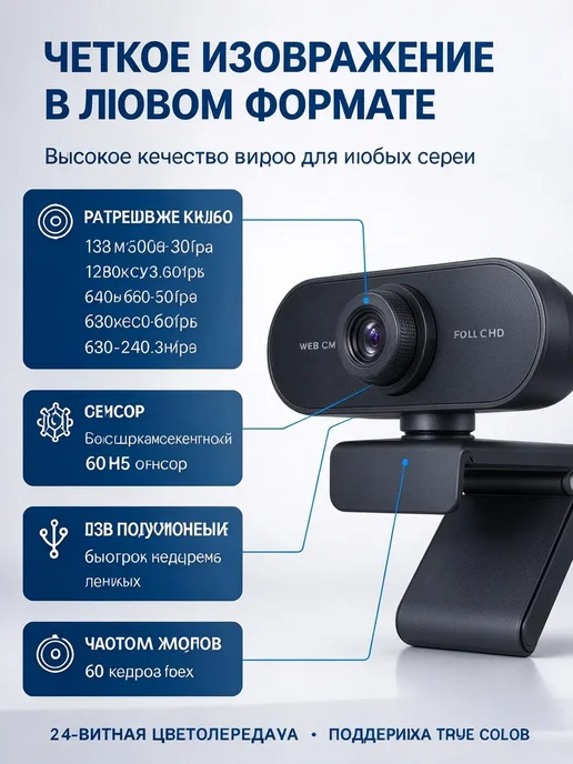 Сетевая веб камера USB, Full HD съемка для компьютера, вариант, фото 3