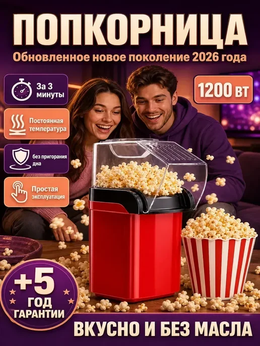 Попкорница для дома, аппарат для попкорна, красный