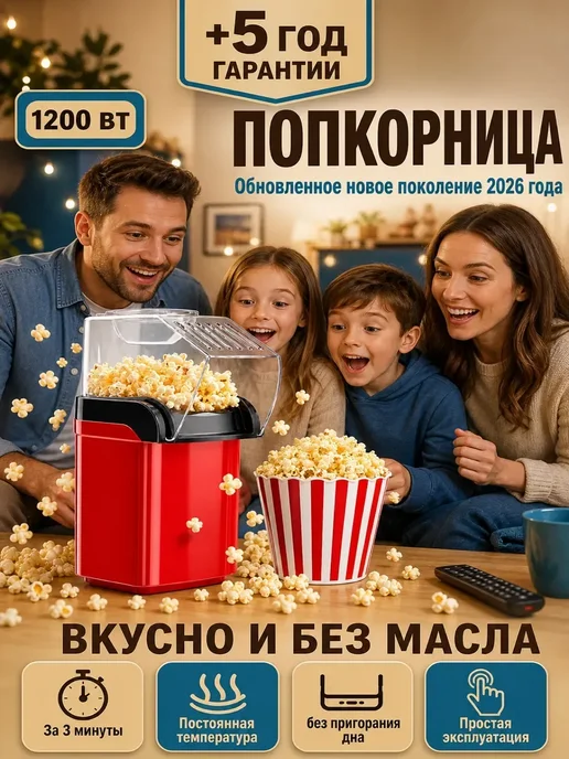 Попкорница для дома, аппарат для попкорна, красный