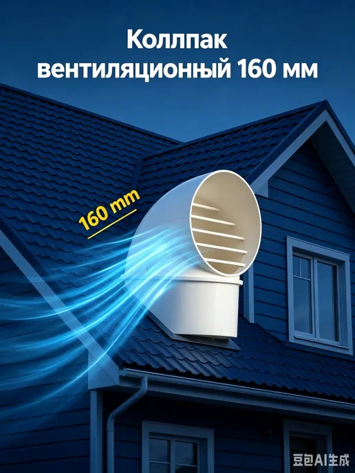 Колпак вентиляционный 160 мм для вытяжки, зонт на трубу ПВХ, белый, фото 2