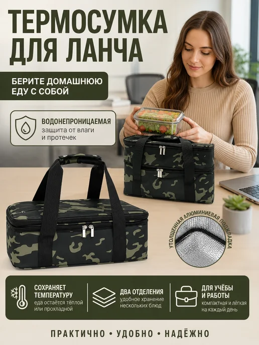 термосумка для обедов с фольгой и ручкой, вариант