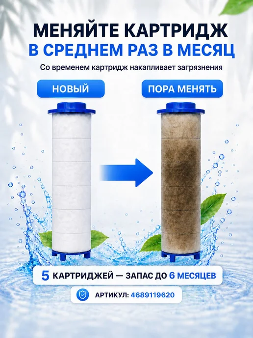 Фильтры для душевой лейки набор 5 штук белые, белый, фото 3