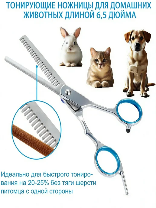 Набор ножниц для стрижки собак,набор из 4 ножниц И расчески, синий, фото 2