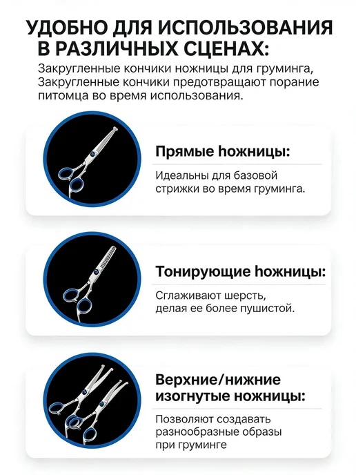 Набор ножниц для стрижки собак,набор из 4 ножниц И расчески, синий, фото 5