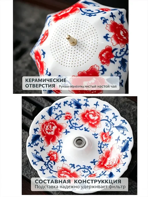 Фарфоровое ситечко для чая, сине-белый зонт, белый, фото 3