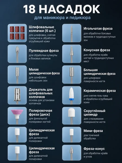 Маникюрный аппарат 2 в 1 с UV LED лампой, 18 насадок, фиолетовый, фото 4
