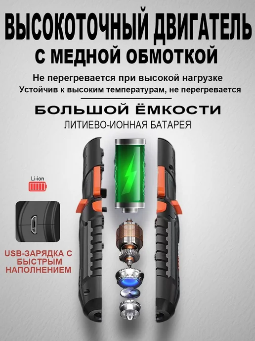 шуруповерт аккумуляторный Набор 47 бит, черный, фото 2