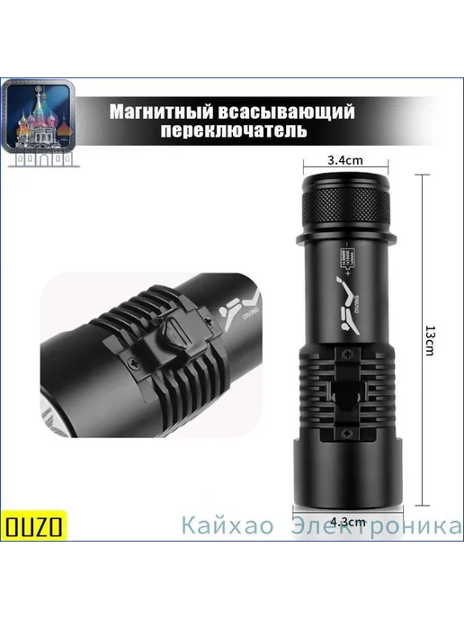 Фонарь подводный XHP70, 15000 лм, IPX8, черный, фото 7