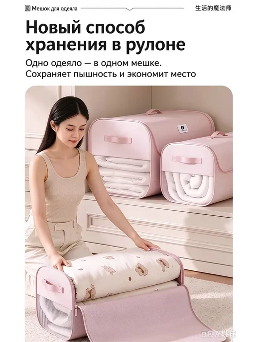 Сумка-органайзер для хранения одеял и постельного белья, зеленый, фото 7