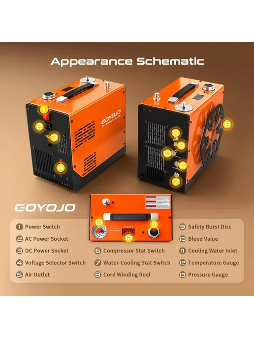 GOYOJO Компрессор PCP 400 бар 350 Вт 220V UK Plug, 350 Вт, фото 7