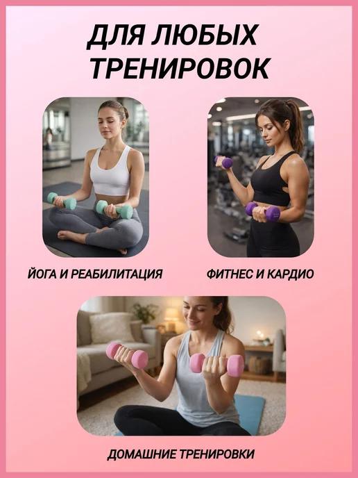 Гантели для спорта и фитнеса 1 кг, пара, 1 кг, фото 4