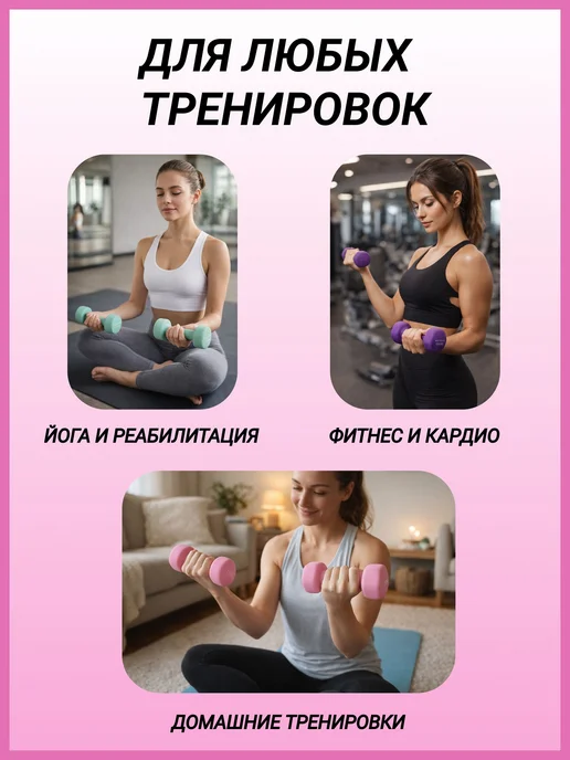 Гантели для спорта и фитнеса 1 кг, пара, 1 кг, фото 4