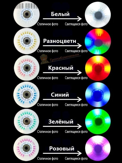 Колеса для роликов светящиеся, 68 мм, 4 шт, 4 шт, фото 2