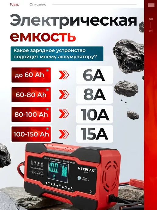 Зарядное устройство для аккумулятора автомобиля 12v 24a, вариант, фото 6
